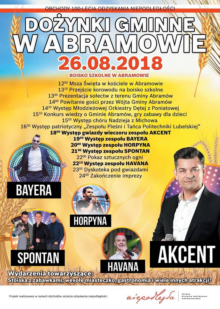 Dożynki w naszym regionie. Na scenach m.in. Akcent, Cleo, Dejw, Bayera czy Łzy 11 dożynki abramowice