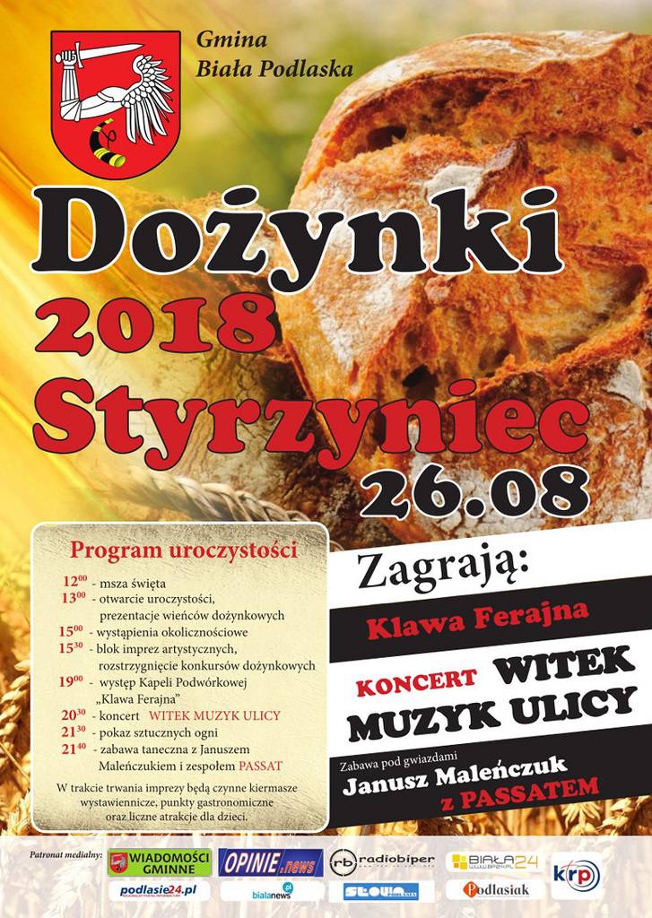 Dożynki w naszym regionie. Na scenach m.in. Akcent, Cleo, Dejw, Bayera czy Łzy 13 dożynki biała podlaska