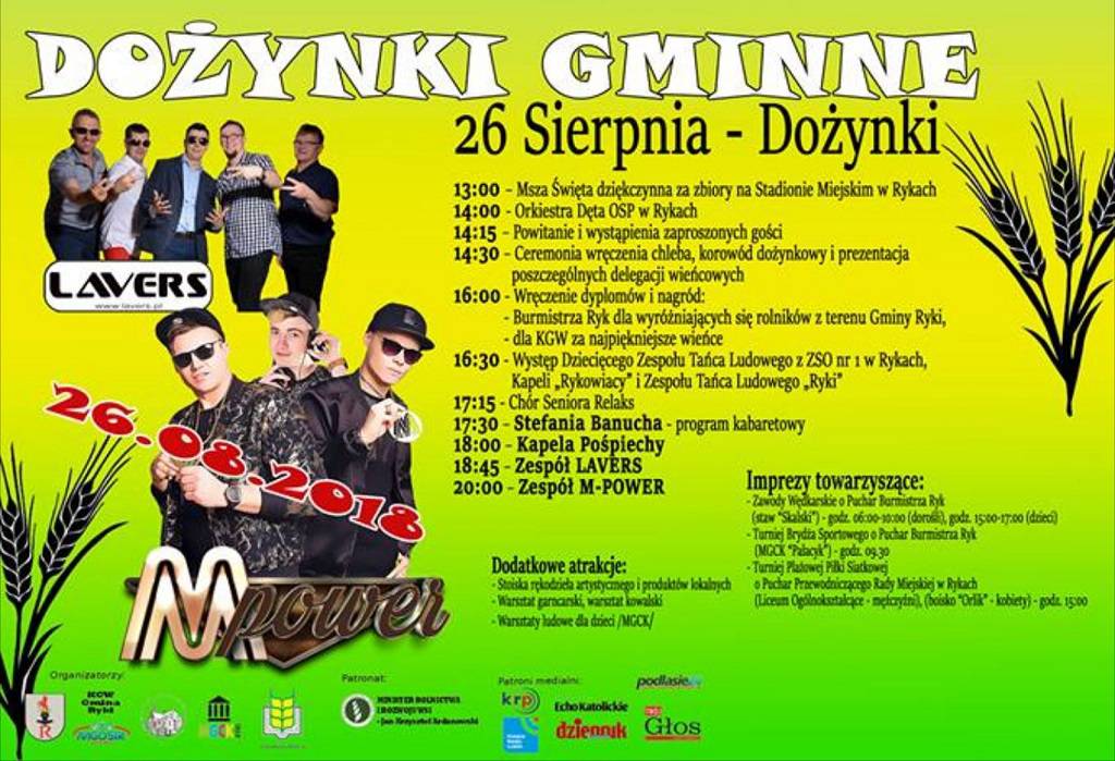Dożynki w naszym regionie. Na scenach m.in. Akcent, Cleo, Dejw, Bayera czy Łzy 19 dożynki ryki