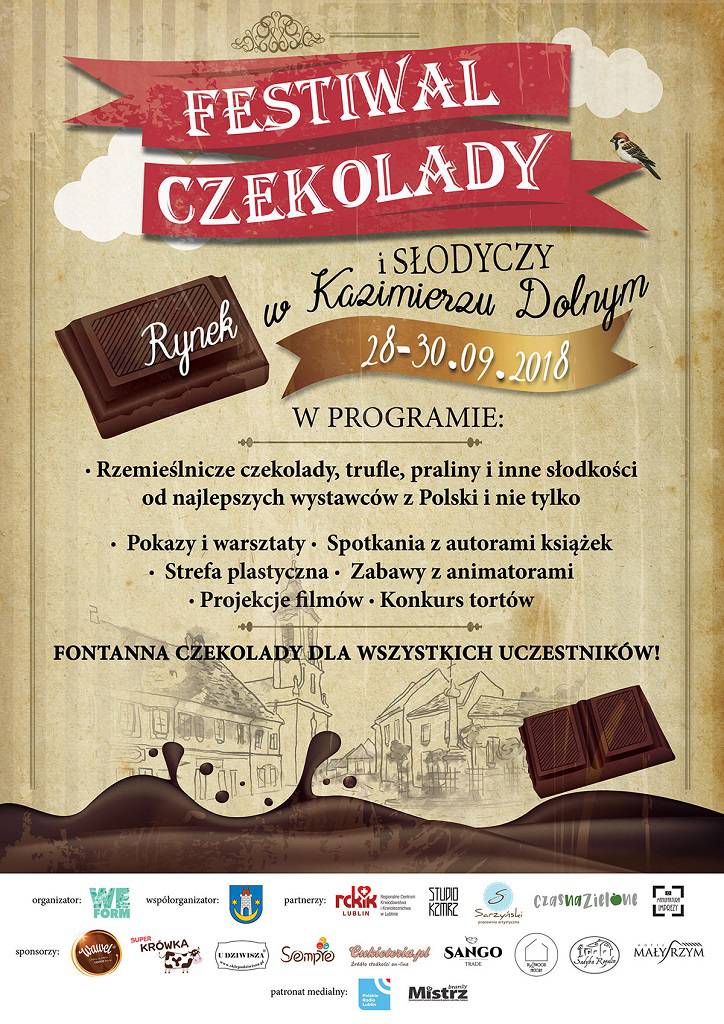 Festiwal Czekolady i Słodyczy w Kazimierzu Dolnym 1 plakat a3 kaziemierze 3 logosy do sieci