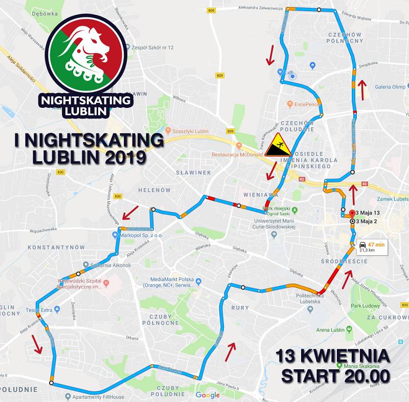 Nightskating w Lublinie. Rolkarze przejadą nocą ulicami miasta 1 nightskating lublin