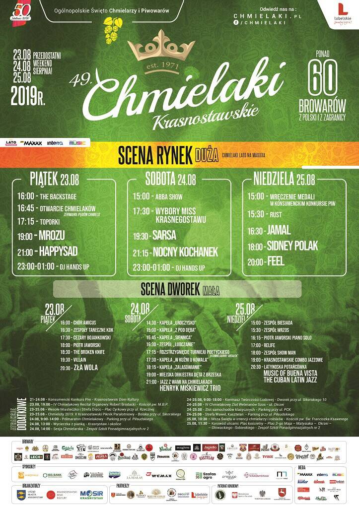Chmielaki 2019 w Krasnymstawie. Sprawdź program koncertów i listę parkingów 1 chmielaki plakat