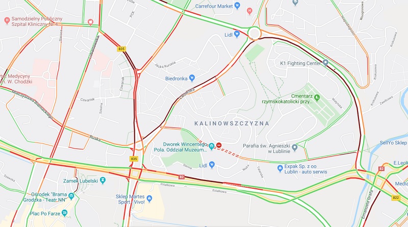 Paraliż w centrum Lublina. Komunikacja miejska opóźniona nawet 30 minut! 1 korek paraliż lublin