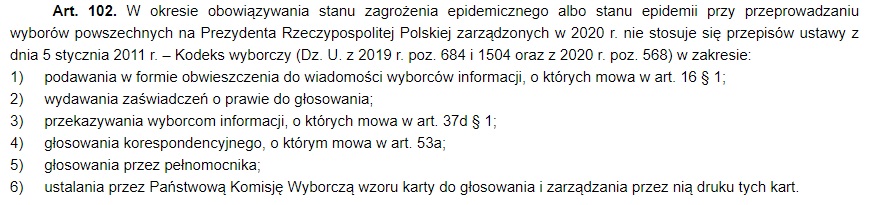 Państwowa Komisja Wyborcza pozbawiona uprawnień do organizacji wyborów prezydenckich 2020 1 art 102 pkw