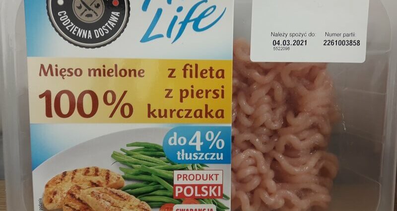 Salmonella w mięsie dostępnym w sklepach Lidl i Biedronka. GIS ostrzega 1 Mięso mielone z fileta kurczaka 400G - LIDL