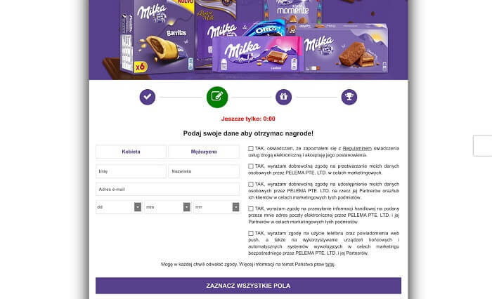To nie rekrutacja na testera czekolady, tylko wyłudzanie danych osobowych 1 Strona formularza Milka