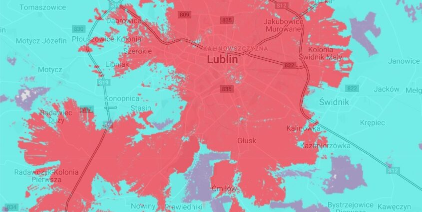 Gdzie w Lublinie jest dostępna sieć 5G? Tylko jeden operator uruchomił 5G 1 Mapa zasięgu 5G sieci Plus w Lublinie