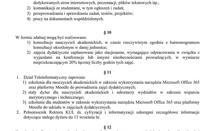 Studia hybrydowe na KUL. Jest zarządzenie rektora uczelni 3 Zarządzenie Rektora KUL ws. powrotu studentów na uczelnię