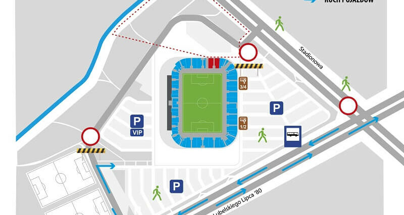 Motor podejmie Legię na Arenie Lublin. Zamknięcia ulic, objazdy komunikacji miejskiej 1 Mapa przed meczem Motor Lublin - Legia Warszawa