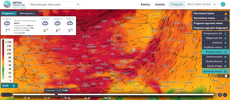 Nad Polskę nadciąga wietrzny niż Dudley. Ostrzeżenia 2 i 3 stopnia dla całego kraju 1 Silny wiatr oraz burze w dniach 16-17.02.2022
