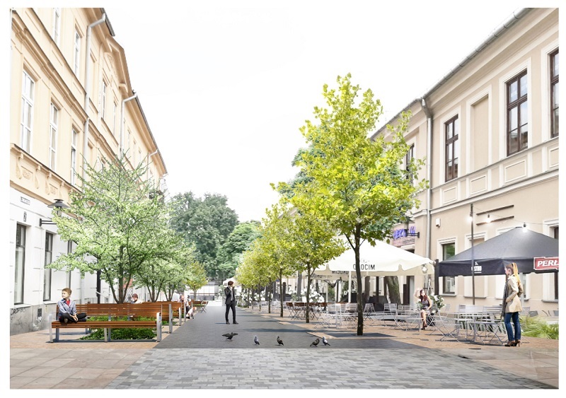 Więcej zieleni w centrum Lublina. Miasto pokazało wstępne koncepcje woonerfów 4 Wizualizacja woonerfu na ul. Staszica