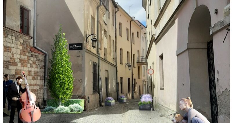Więcej zieleni w centrum Lublina. Miasto pokazało wstępne koncepcje woonerfów 1 Wizualizacja woonerfu na ul. Szambelańskiej
