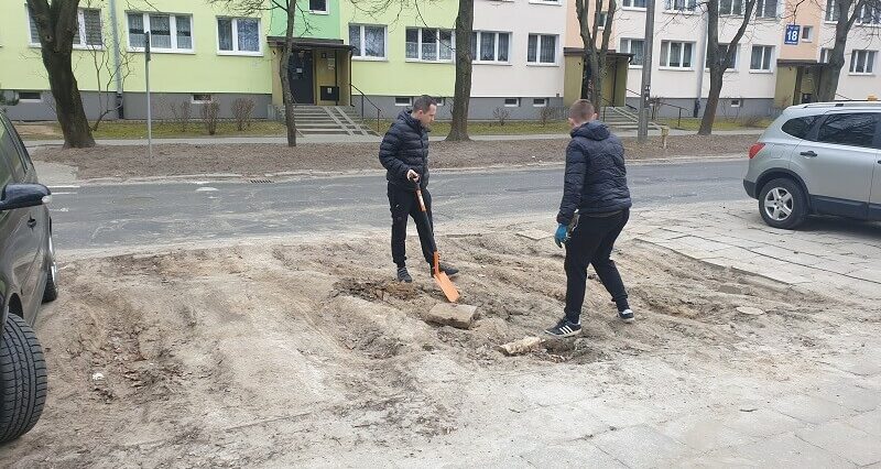 Pacjenci zrobili sobie dziki parking przed szpitalem. Mieszkańcy przekopali klepisko i posadzili drzewa 2 Dziki parking przed szpitalem został zamieniony w zieleniec