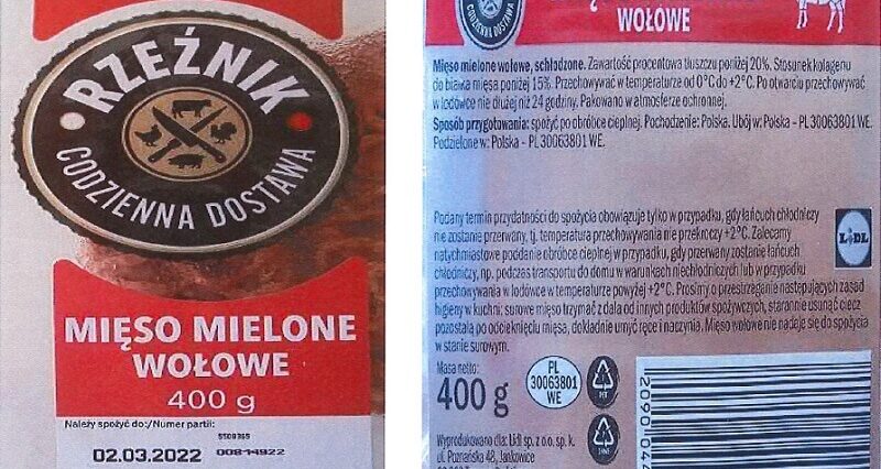 Salmonella w mięsie mielonym z Lidla. Sprawdź, czy nie masz go w domu 1 Mięso mielone wołowe Rzeźnik wycofane ze sklepów sieci Lidl