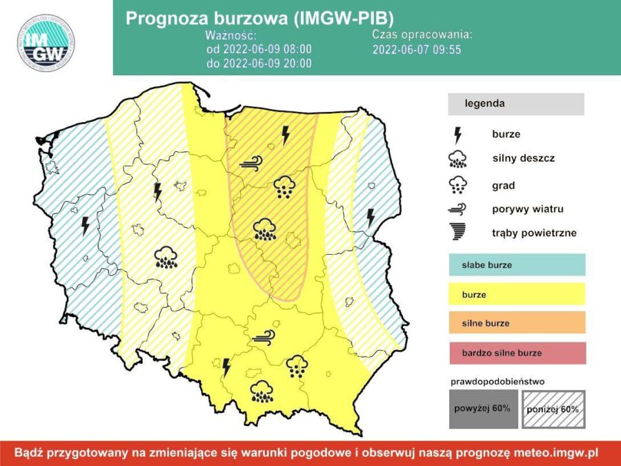 Burze z silnym deszczem, gradem i porywistym wiatrem. Prognoza pogody na najbliższe dni 2 Prognoza burzowa czwartek 9.06