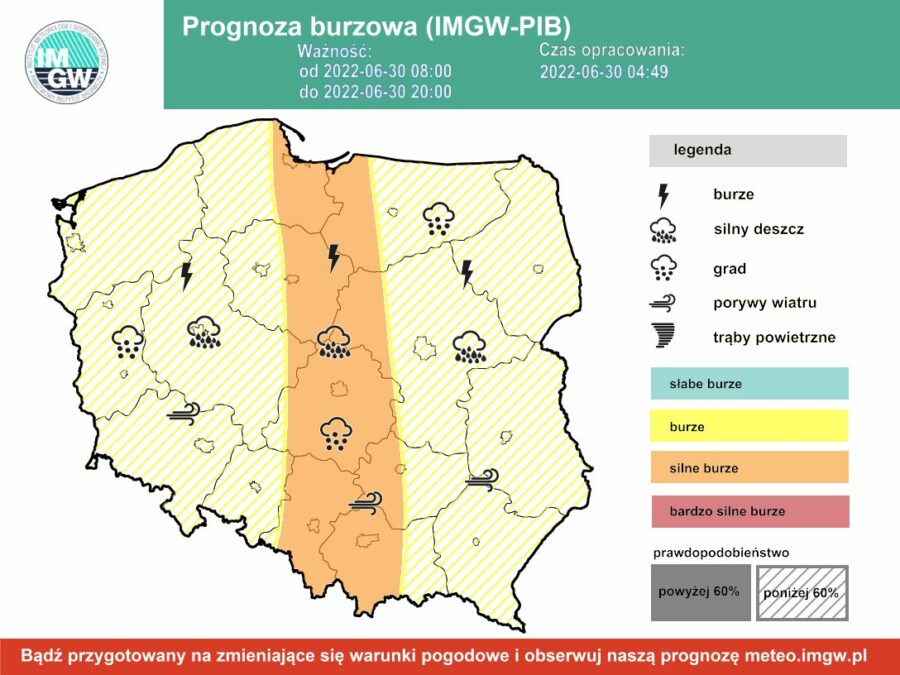 Prognoza burzowa IMGW w czwartek 30 czerwca [30.06 22]