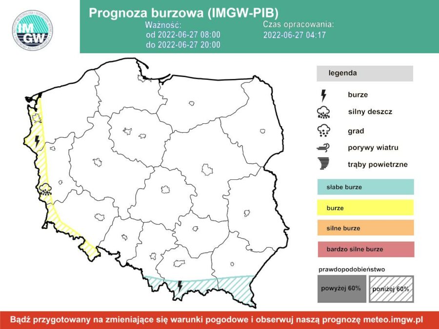 Prognoza burzowa IMGW w poniedziałek 27 czerwca [27.06 22]