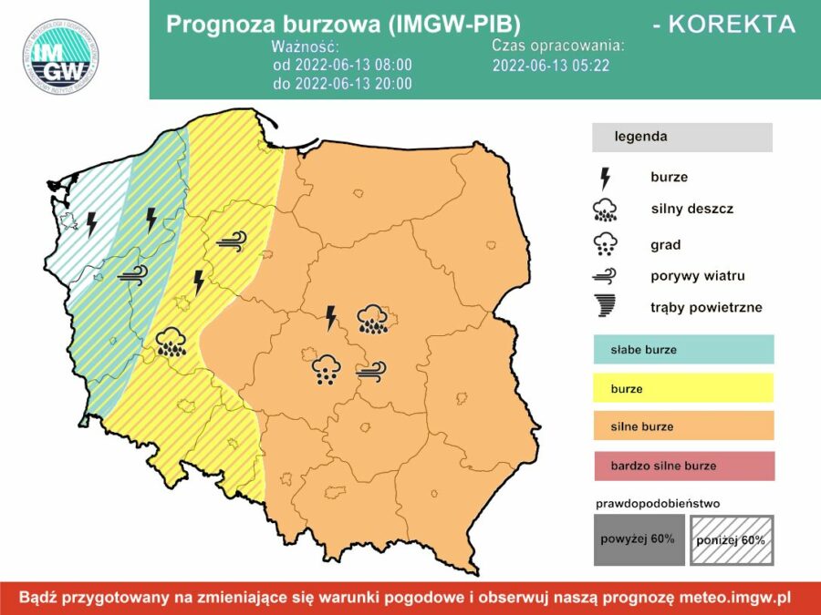 Pogoda na dziś – poniedziałek 13.06. Burze w całym woj. lubelskim. IMGW ostrzega przed ulewami 1 Prognoza burzowa poniedziałek 13.06
