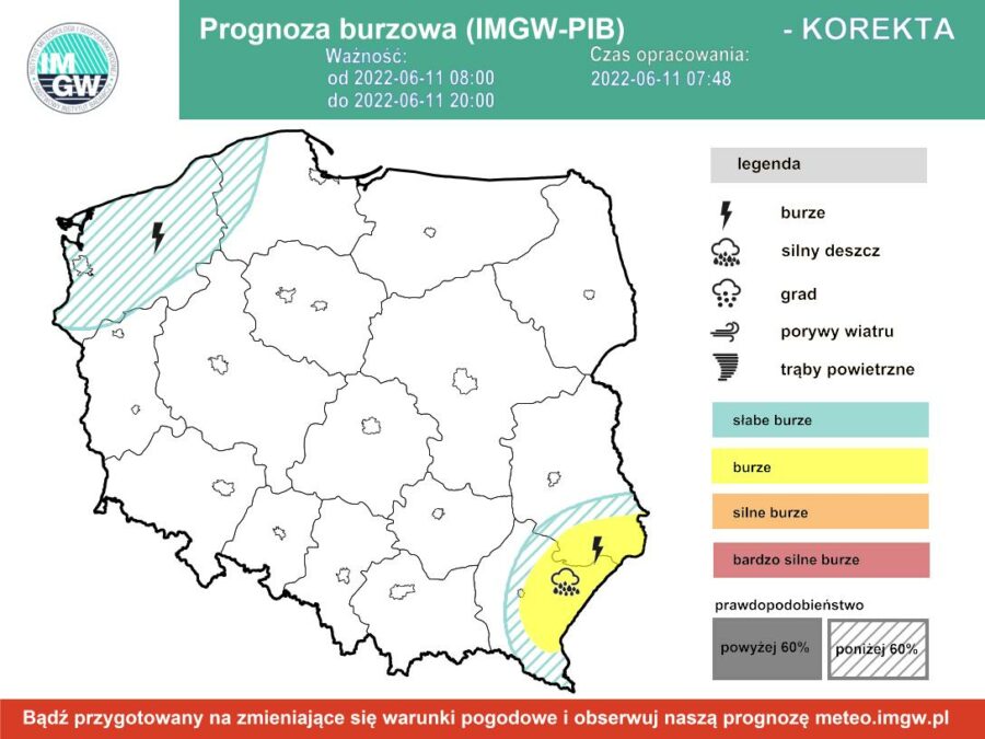 Pogoda na dziś – sobota 11.06. Dużo słońca i przelotne opady deszczu. Możliwe burze 1 Prognoza burzowa sobota 11.06