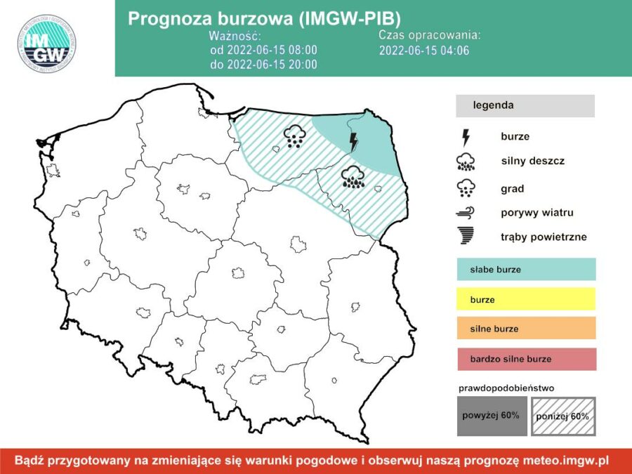 Pogoda na dziś – środa 15.06. Miejscami niebo zasnują chmury, możliwe przelotne opady deszczu 1 Prognoza burzowa środa 15.06
