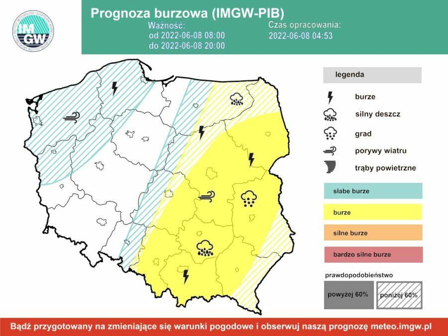 Pogoda na dziś – środa 8.06. Będzie gorąco i burzowo. Ostrzeżenia IMGW 1 Prognoza burzowa środa 8.06