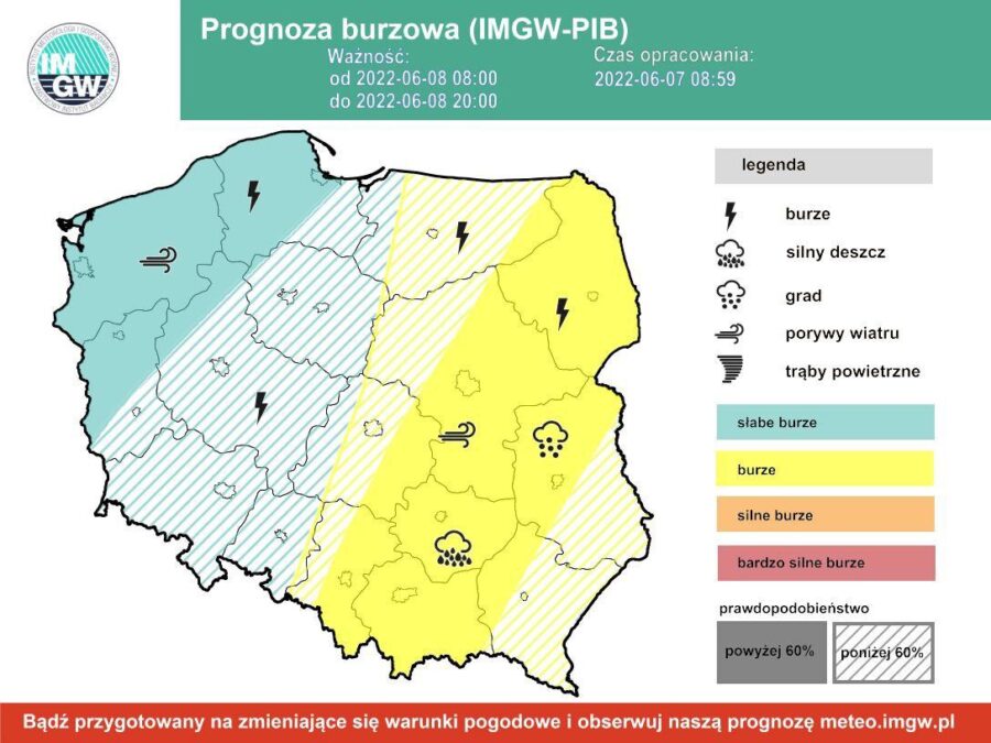 Burze z silnym deszczem, gradem i porywistym wiatrem. Prognoza pogody na najbliższe dni 1 Prognoza burzowa środa 8.06
