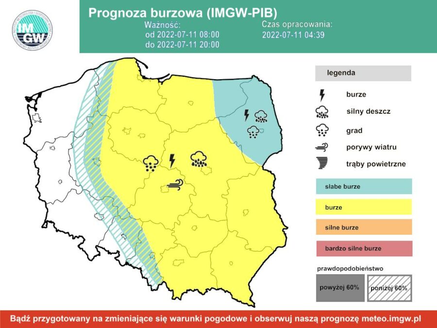 Prognoza burzowa dla Polski IMGW w poniedziałek 11 lipca [11.07 22]