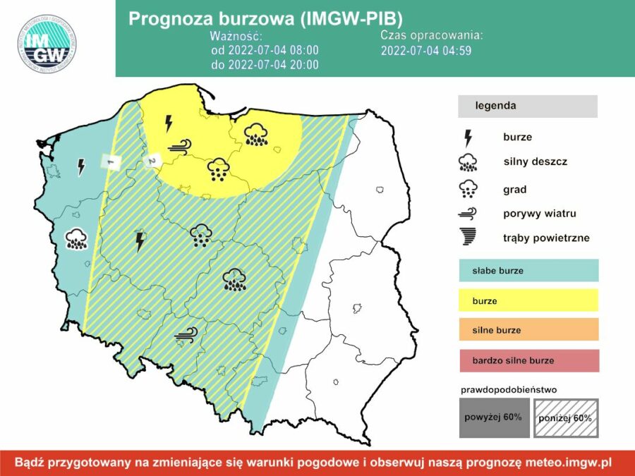 Prognoza burzowa IMGW w poniedziałek 4 lipca [4.07 22]