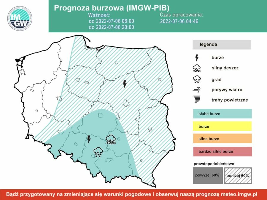 Prognoza burzowa IMGW w środę 6 lipca [6.07 22]