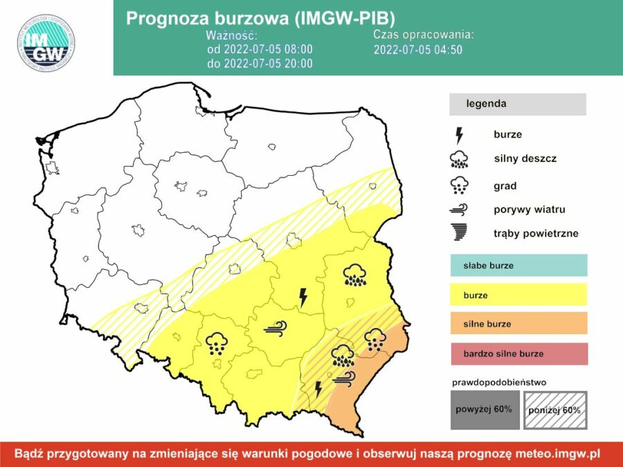 Prognoza burzowa IMGW we wtorek 5 lipca [5.07 22]