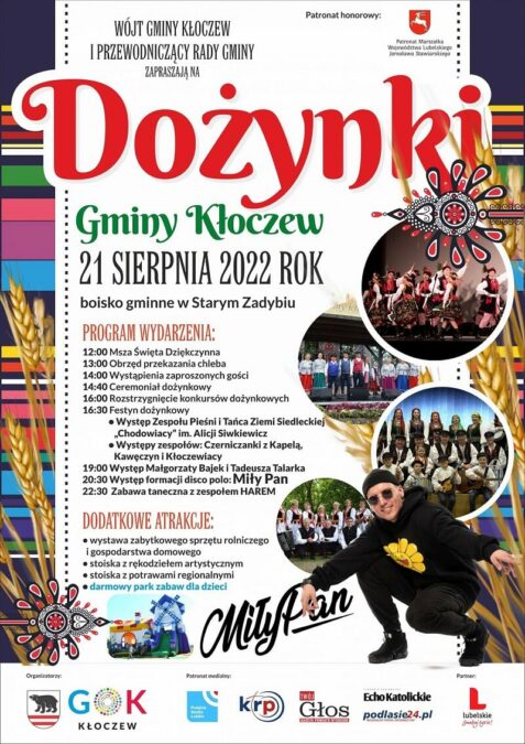 Dożynki Gminy Kłoczew 2022. Gwiazdą imprezy Miły Pan 1 Dożynki Gminy Kłoczew 2022 - program