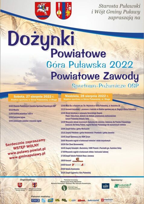 Dożynki Powiatowe Góra Puławska 2022. Wystąpią: Czadoman i Veegas 1 Dożynki Powiatowe Góra Puławska 2022 - program