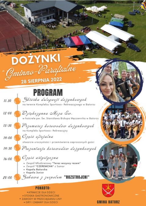 Dożynki Gminy Batorz 2022. W programie występy artystyczne i atrakcje dla najmłodszych 1 Dożynki Gminy Batorz 2022 - program