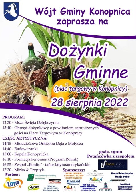 Dożynki Gminy Konopnica 2022. W programie występy artystyczne 1 Dożynki Gminy Konopnica 2022