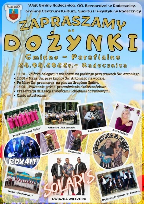 Dożynki Gminy Radecznica 2022. Gwiazda wieczoru zespół Solaris 1 Dożynki Gminy Radecznica 2022 - program