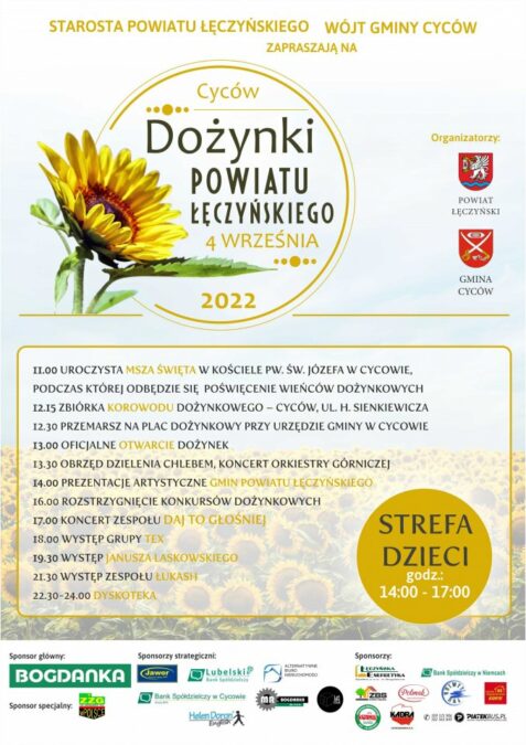 Dożynki Powiatowe Cyców 2022. Wystąpią: Daj To Głośniej, Tex, Łukash 1 Dożynki Powiatu Łęczyńskiego w Cycowie 2022 - program