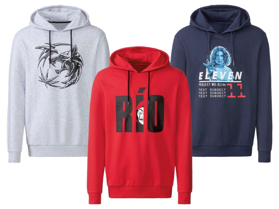 Kolekcja odzieży Netflix od 27 marca w Lidlu: Dom z papieru, Wiedźmin, Stranger Things. Ile kosztuje? 1 Bluza dresowa męska z kolekcji Netflixa w Lidlu