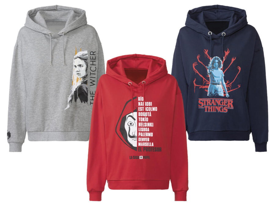 Kolekcja odzieży Netflix od 27 marca w Lidlu: Dom z papieru, Wiedźmin, Stranger Things. Ile kosztuje? 2 Damska bluza z kapturem i nadrukiem z kolekcji Netflix w Lidlu