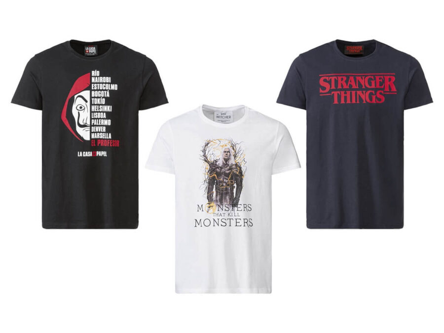 Kolekcja odzieży Netflix od 27 marca w Lidlu: Dom z papieru, Wiedźmin, Stranger Things. Ile kosztuje? 3 T-shirt męski z nadrukiem z kolekcji Netflixa w Lidlu