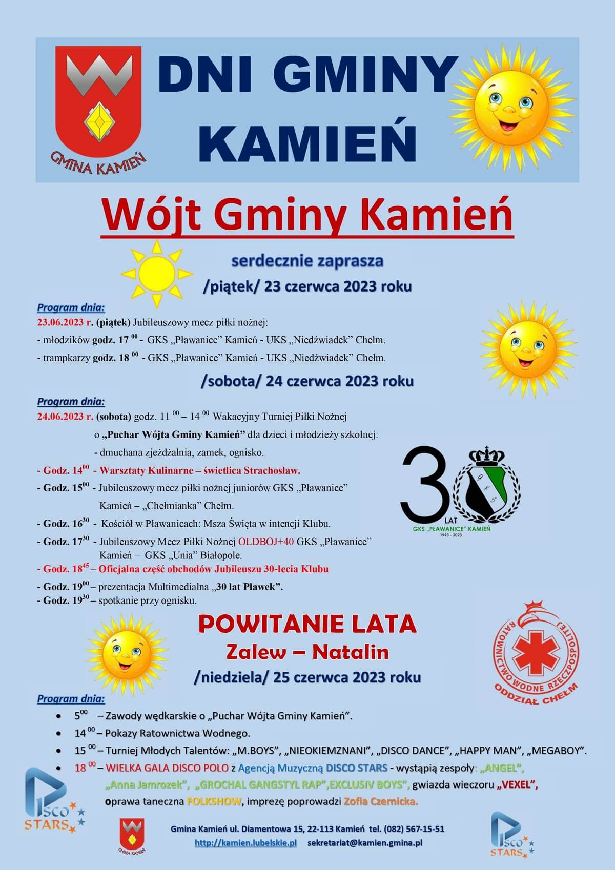 Dni Gminy Kamień 2023. Gala disco polo nad zalewem w Natalinie. Gwiazda wieczoru: Vexel 1 Dni Gminy Kamień w Natalinie 2023 - program wydarzenia, plakat