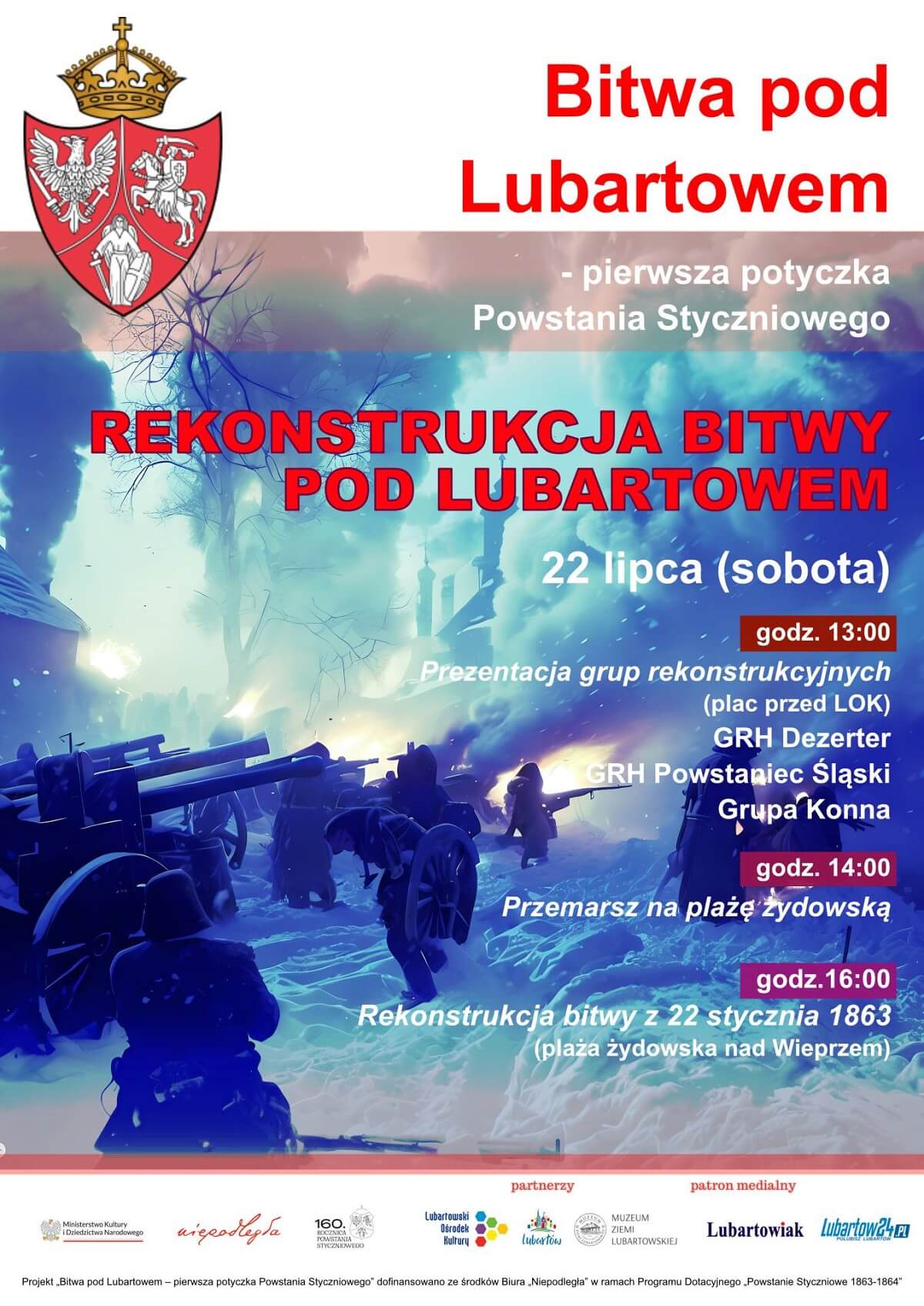 Bitwa pod Lubartowem. Rekonstrukcja Historyczna 22.07.2023 na Plaży Żydowskiej nad Wieprzem 1 Bitwa pod Lubartowem plakat