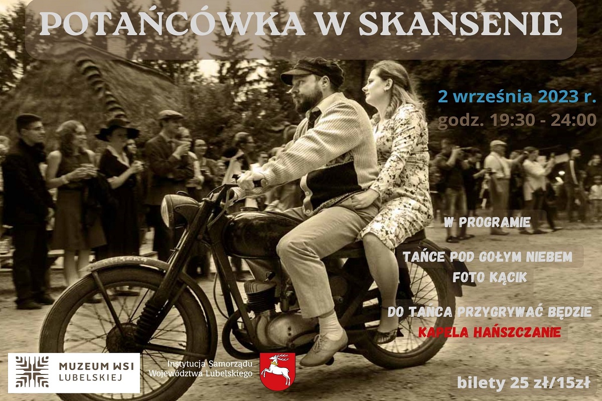 Potańcówka w skansenie. Przetańczymy całą noc pod gołym niebem. Pożegnanie wakacji już w weekend 2 Potańcówka w skansenie, plakat
