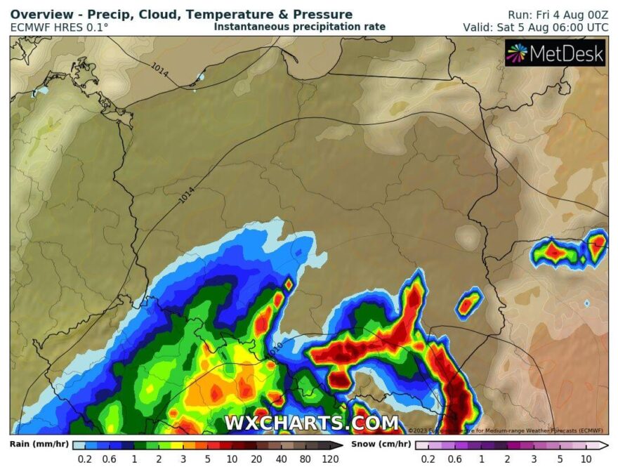 Nadciągają burze i grad. Alert RCB. Wydano ostrzeżenia dla naszego województwa 1 Wykres prognozowanej burzy