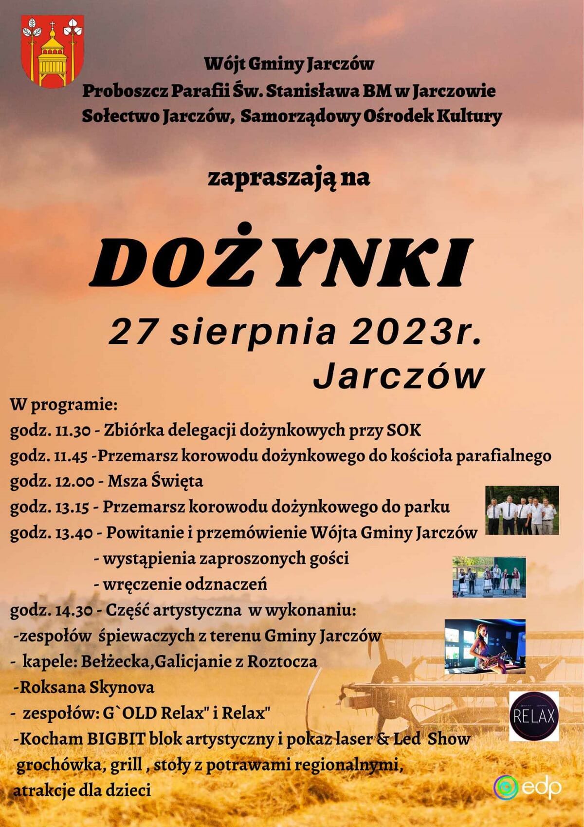 Dożynki w Jarczowie 2023. Występy artystyczne, atrakcje dla dzieci 1 Dożynki w Jarczowie 2023 - plakat, program wydarzenia