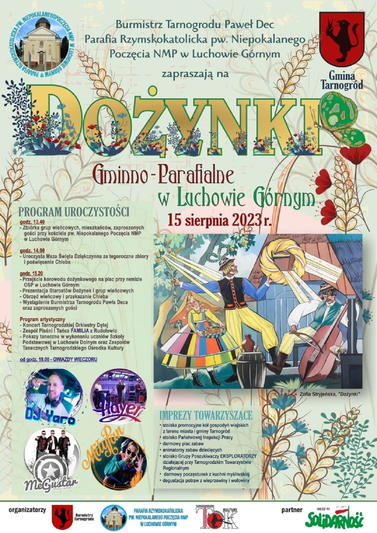 Dożynki w Luchowie Górnym 2023. Wystąpią: MiłyPan, MeGustar 1 Dożynki w Luchowie Górnym 2023 - plakat, program wydarzenia