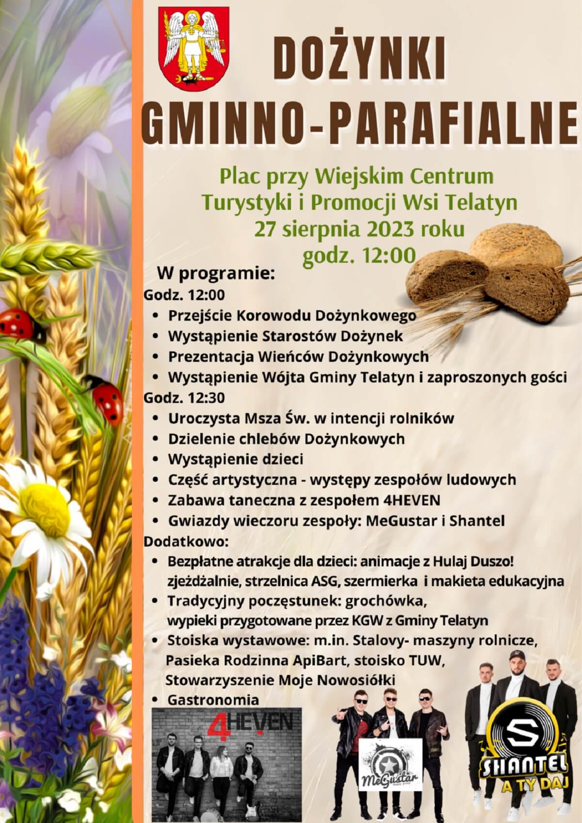 Dożynki w Telatynie 2023. Wystąpią: MeGustar, Shantel 1 Dożynki w Telatynie 2023 - plakat, program wydarzenia