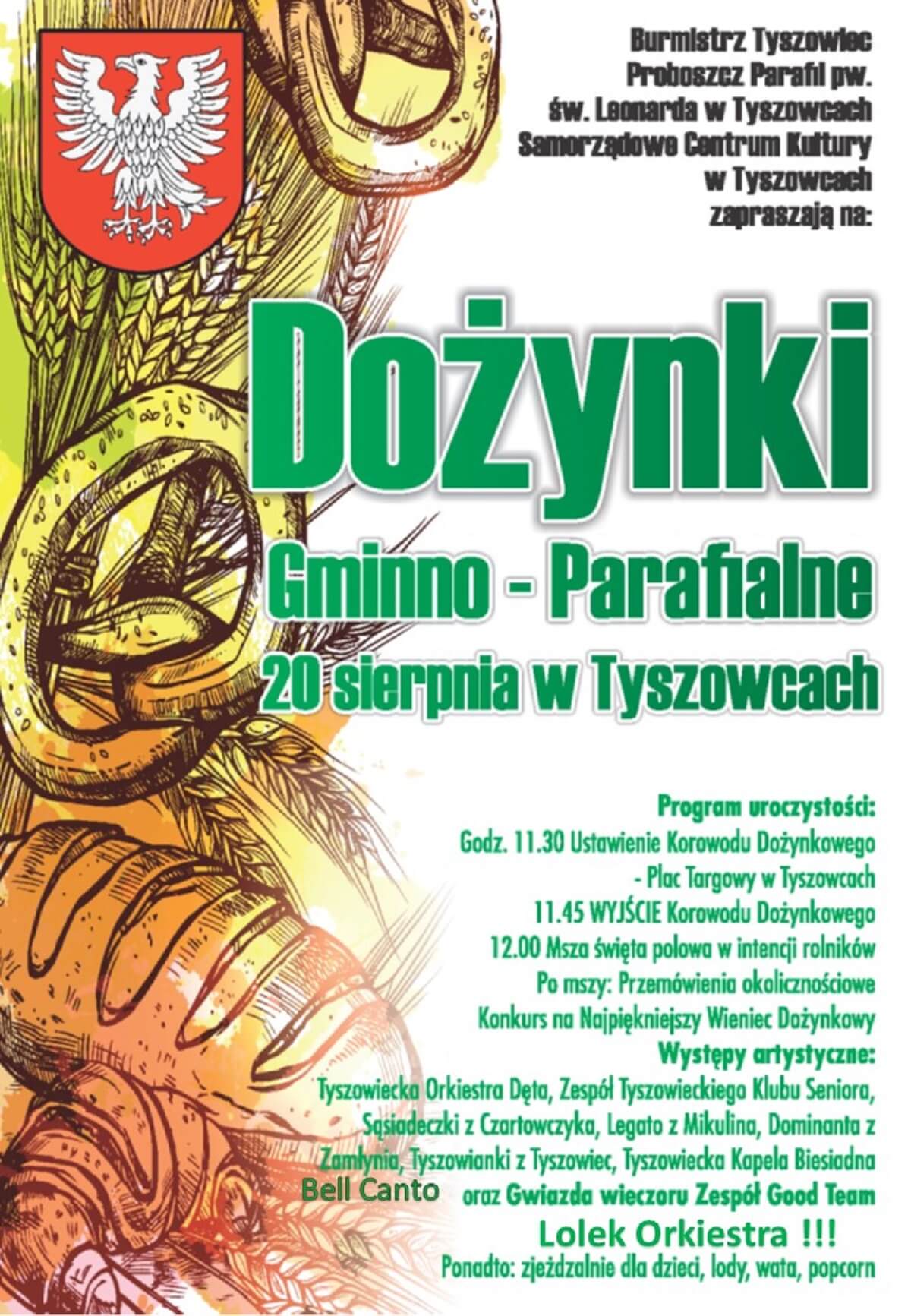 Dożynki w Tyszowcach 2023. Występy artystyczne i inne atrakcje 1 Dożynki w Tyszowcach 2023 - plakat, program wydarzenia