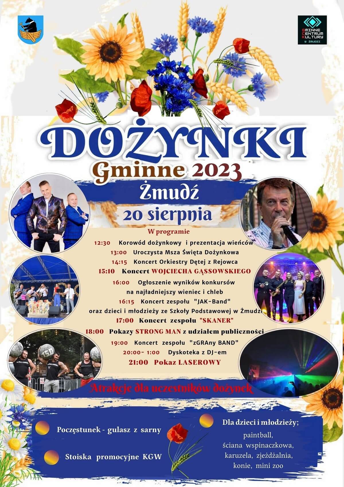 Dożynki w Żmudzi 2023. Wystąpią: Skaner, Wojciech Gąssowski 1 Dożynki w Żmudzi 2023 - plakat, program wydarzenia