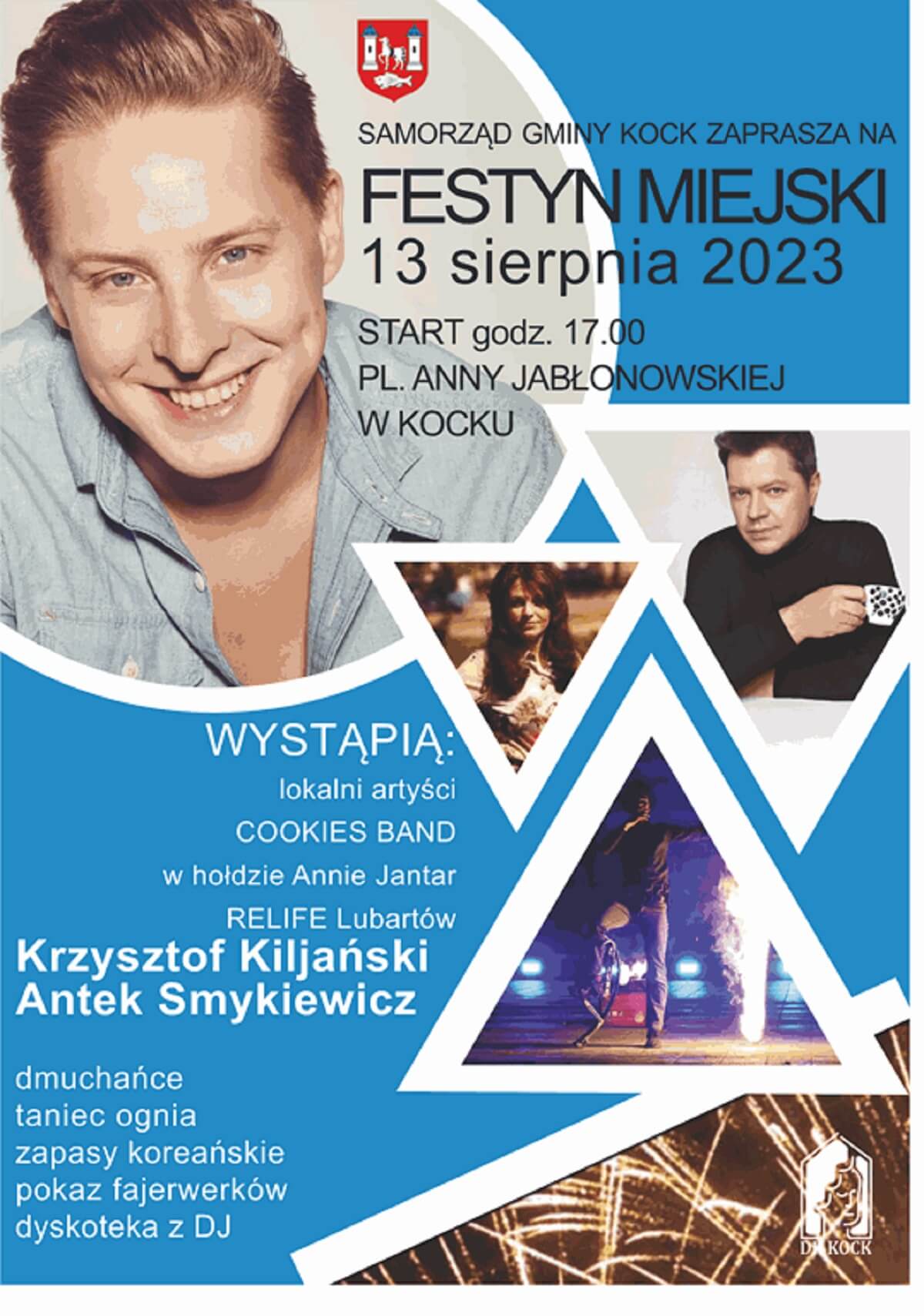 Festyn Miejski w Kocku 2023. Wystąpią: Antek Smykiewicz i Krzysztof Kiljański 1 Festyn Miejski w Kocku 2023 - plakat, program wydarzenia