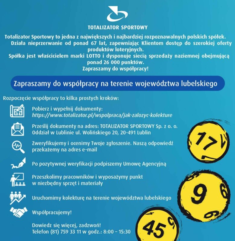 Totalizator Sportowy – otwórz kolekturę LOTTO w województwie lubelskim. Sprawdź co musisz wiedzieć 1 grafika Totalizator Sportowy – jak otworzyć kolekturę LOTTO